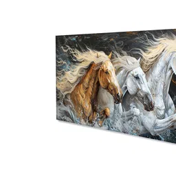 nestroots Canvas Framed Majestic Horses Galloping Through Meadow Wall Painting(24X48 Inch) image 5