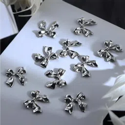 huda crush 9 Pcs Cute Silver Bowknot Nail Charms And Nail Art Kit For Women image 2