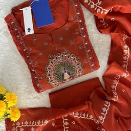 n s g Women Viscose Rayon Kurta Pant Dupatta Set image 5