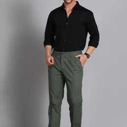 allen solly Men Slim Fit Green Cotton Blend Trousers image 2