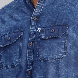 aidan paul Men Regular Fit Washed Mandarin Collar Casual Shirt image 5