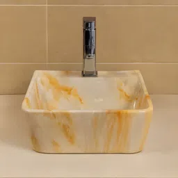 Sacroz white & Gold Marble Finish Wash Basin with Tap Hole MS-2313 Table Top Basin-picture-41