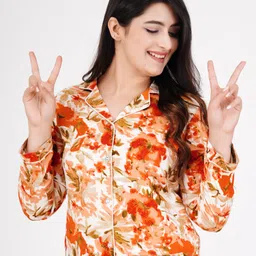 mintmarie Women Night Suit Set Orange Printed image 4