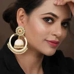 DASTOOR White Gold-Plated Dome Shaped Drop Earrings image 5