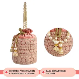 Kuber Industries Set Of 2 Embellished Beaded Handle Velvet Potlis image 3