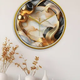 RANDOM Gold Toned & White Printed Contemporary Round Wall Clock image 3