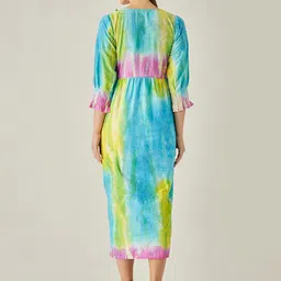 The Kaftan Company V-Neck Tie and Dye Dyed A-Line Cotton Midi Dress With Tassels image 5