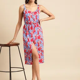 DODO & MOA Red Floral Crepe A-Line Midi Dress image 5