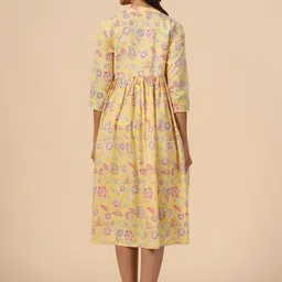 CRAFIQA Floral Printed Mandarin Collar Pure Cotton Maternity Fit & Flare Midi Dress image 3