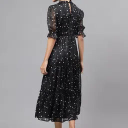 Latin Quarters Round Neck Puff Sleeves Polka Dot Print Fit & Flare Midi Dress image 5