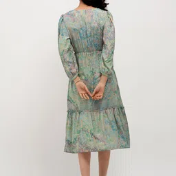 AASK Abstract Printed Puff Sleeve Tiered Gather Detailed Fit & Flare Dress image 4