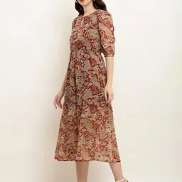 SQew Floral Print Keyhole Neck Georgette Fit & Flare Midi Dress image 5