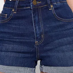 AAHWAN Women Washed Slim Fit High-Rise Denim Shorts image 5