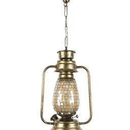 Devansh Gold-Toned Glass Lantern Ceiling Lamp image 2