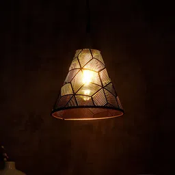 MFD HOME FURNISHING Black & Beige Textured 1 Shade Light Ceiling Lamp image 3