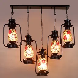 Devansh Black & Red quintuple 5 Glass Lantern Hanging Lamps image 4