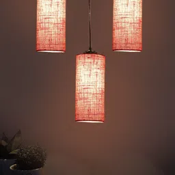 Devansh Pink & Black Textured Cluster Round Hanging Lamps With Jute Shades image 5