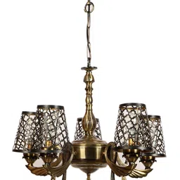 Devansh Black & Gold-Toned Etching Self-Design Metal Chandelier Ceiling Lamp image 4