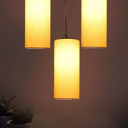 Devansh Off-White & Black Cluster Round Hanging Lamps With Cotton Shades image 3