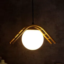 MFD HOME FURNISHING Gold Toned & White Textured Doom Light Shade Ceiling Lamp image 5