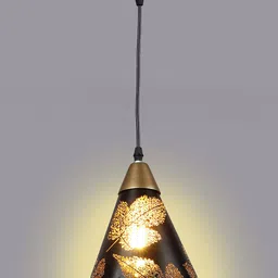 MFD HOME FURNISHING Black & Beige Textured Shade Light Ceiling Lamp image 3