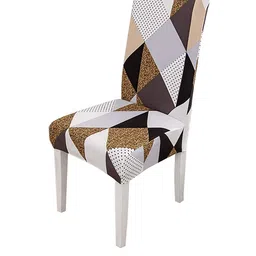 HOUSE OF QUIRK Beige & White 4 Pcs Geometric Printed Stretchable Removable Chair Covers image 5