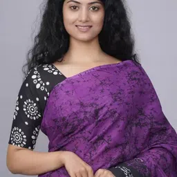 JALTHER Tie And Dye Pure Cotton Block Print Saree image 5