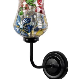 Devansh Blue & Red Floral Mosaic Glass Shade Wall Mounted Lamp with Iron Base image 3