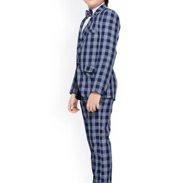 Jeetethnics Boys Navy Blue & Grey Checked 5-Piece Single-Breasted Partywear Suit image 5