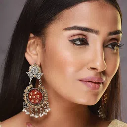 Sangria Silver-Plated Kundan Studded & Beaded Chandbalis Earrings-picture-17