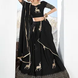 Fabcartz Pure Georgette Sequinned Semi-Stitched Lehenga & Unstitched Blouse & Dupatta image 4