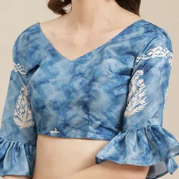 Mitera Blue & White Printed Bagru Saree image 5