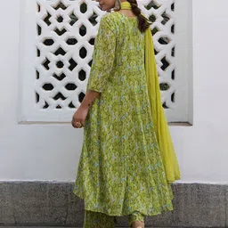 Janasya Floral Printed Gotta Patti A-Line Kurta With Palazzos & Dupatta image 2