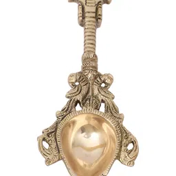 Two Moustaches Gold Toned Textured Brass Ganesha Design Aarti Spoon image 2