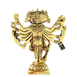 Two Moustaches Gold Toned Textured Standing Panchmukhi Hanuman Showpiece image 3