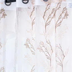 parda online Brown & White Polyster Floral 9ft Sheer Eyelet Window/Door (1 Pc) image 2