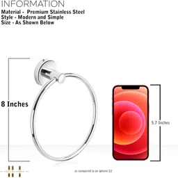 elexa by na Towel Ring Stainless Steel Chrome Finished Wall Hanging Round Ring Stainless Steel Towel Holder image 2