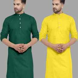udanienterprise Pack of 2 Men Solid Cotton Blend Straight Kurta image 1