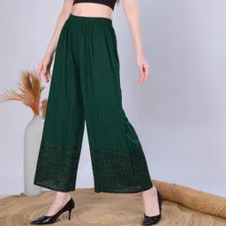 vivika Women Flared Green Viscose Rayon Trousers image 2