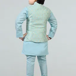 BT DEZINES Boys Floral Regular Raw Silk Mandarin Collar Kurta with Pyjama With Waistcoat image 2