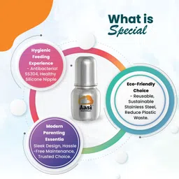 aasi Baby Feeding Bottle for Infants/Toddlers | Jointless Stainless Steel - 75 ml image 2