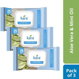 kara Face Wipes Refreshing Mint Oil & Aloe Vera (25 Wipes) Pack of 3-picture-22