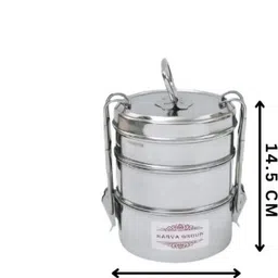 karva group Stainless Steel Clipper Tiffin Box(Size - 8x3)| Lunch Box |Compartment Tiffin| 3 Containers Lunch Box image 4