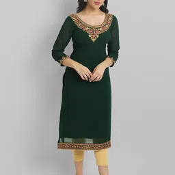 Women Embroidered Georgette Straight Kurta-image-14