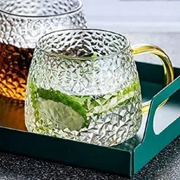 babalifinch Pack of 2 Glass Tea and Coffee Cup Glass Mug with Golden Handle image 3