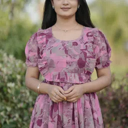 h n sorathiya Floral Print Georgette Stitched Anarkali Gown image 4