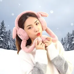 inaham Rabbit Design Soft Foldable Ear Moving Winter Earmuff for Girls & Kids Ear Muff image 2