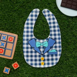 yellow bee Bib Checks with Collar and Bow Print with Double Closure and Button, Blue-picture-10