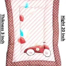 prisha creation Newborn Baby Pom Pom Cotton Bed Cushioning with Pillow Godari Set Rectangular Sleeping Bag CAR image 2