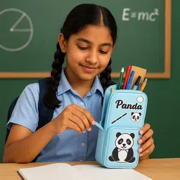 happy shopping store Cute Panda Pencil Pouch Combo Set of 3 – Kids Stationery Organizer Bags Art Artificial Leather Pencil Boxes image 3